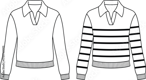 Flat vector illustration of long sleeve sweaters, striped and plain design, casual fashion, clothing template, modern style, editable apparel layout