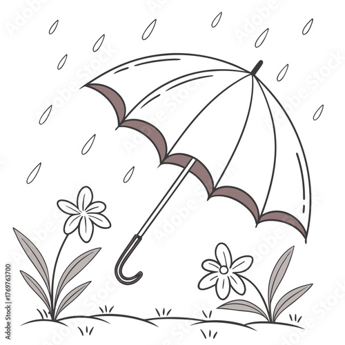 A colorful seamless pattern vector illustration of cute umbrellas and raindrops for autumn weather protection