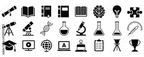 Engaging education icons for learning resources, perfect for science, technology, engineering and mathematics projects, offering a modern, clean design