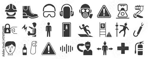 Essential safety signs promote a secure industrial workplace environment, perfect for training materials and safety guidelines, a must for occupational health