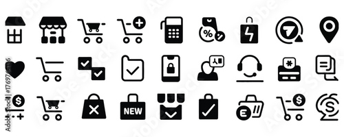 Enhance your designs with this essential e-commerce icon set, perfect for websites, apps, and marketing materials for a modern shopping experience!
