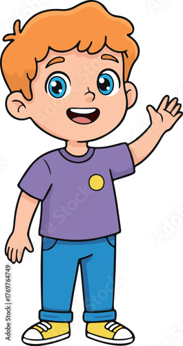 Cute Cartoon Boy Waving Vector Illustration