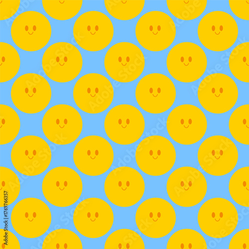 Happy Yellow Faces Seamless Pattern