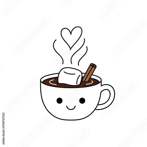Delightful hot chocolate with marshmallow and cinnamon stick, perfect for cozy moments and winter designs, spreading warmth and happiness