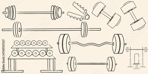 gym assets line art vector