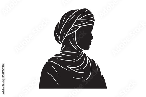 Silhouette of a person wearing a traditional turban and scarf