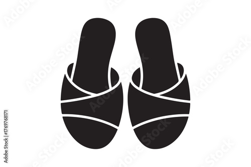 Black slide sandals with white straps icon
