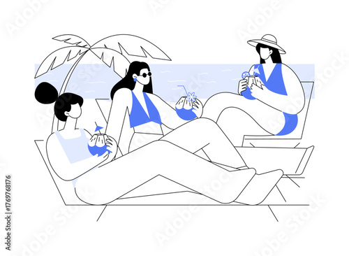 Drinking coconut water isolated cartoon vector illustrations.