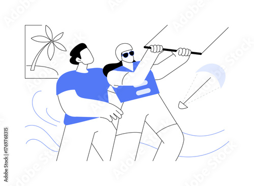 Learn kitesurfing isolated cartoon vector illustrations.