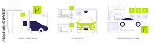 Smart parking management system isolated cartoon vector illustrations se