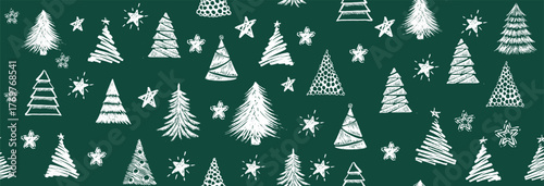 Christmas tree white on green, hand drawn illustrations.	