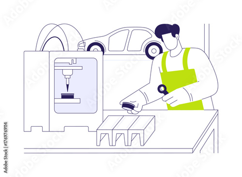 3D printed automotive parts abstract concept vector illustration.