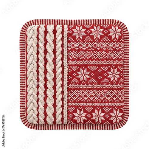 Snuggle Up with this Cozy Knit Pillow! Capture the Warmth of the Holidays with this Classic Red and White Snowflake Pattern for a Truly Festive Feel