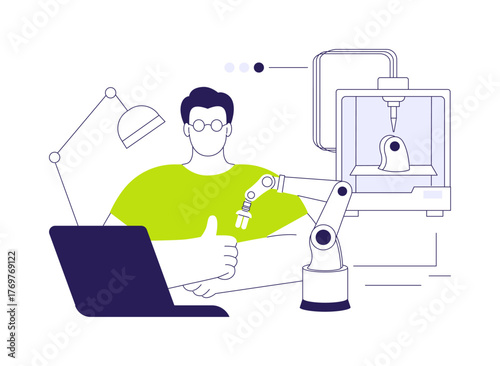 3D printers in robotics abstract concept vector illustration.