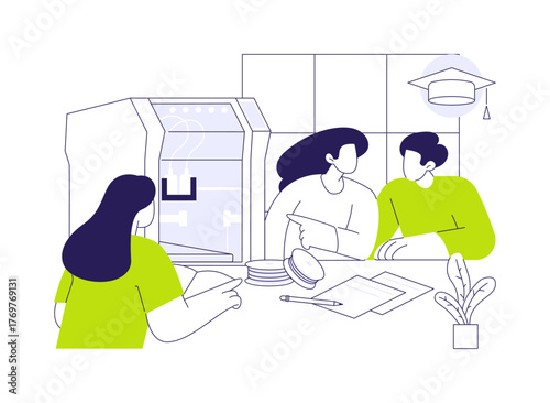 3D printing in education abstract concept vector illustration.