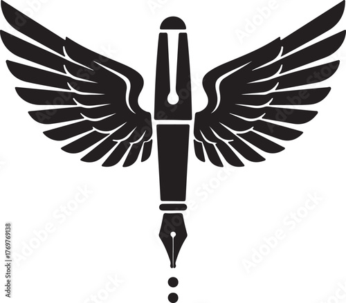 Symbol of creative freedom and inspiration a majestic fountain pen with outstretched wings represents art writing and imagination