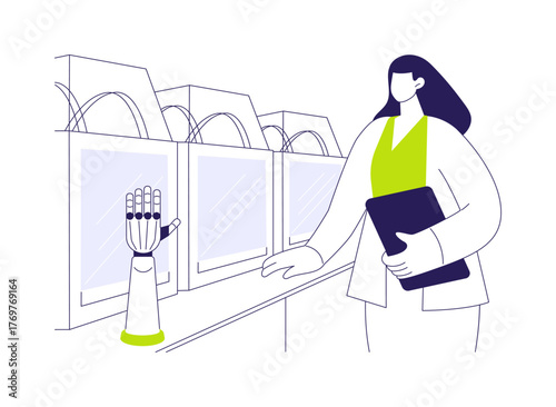 3D printed bionic hand abstract concept vector illustration.