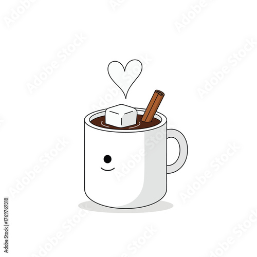 Cozy up with this charming mug of hot cocoa, complete with a heart, marshmallow and cinnamon stick that brings winter holiday joy