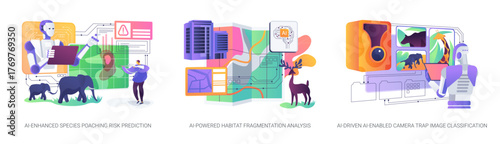 AI Innovation in Wildlife Protection abstract concept vector illustrations.