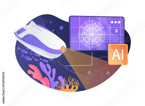 AI-Assisted AI-Assisted Underwater Drone Navigation abstract concept vector illustration.