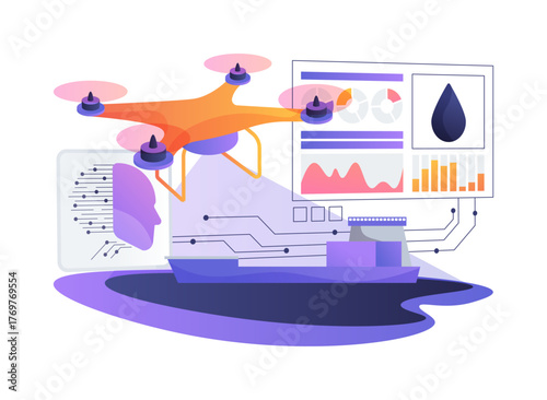 AI-Guided Oil Spill Trajectory Forecasting abstract concept vector illustration.
