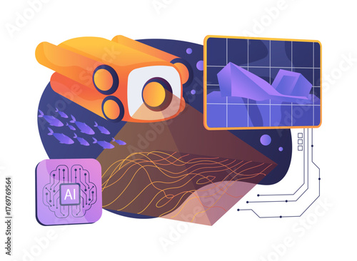 AI-Integrated AI-Enhanced Sonar Image Interpretation abstract concept vector illustration.