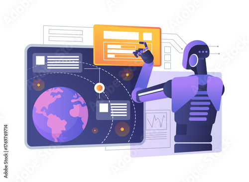 AI-Enhanced Orbital Trajectory Optimization abstract concept vector illustration.