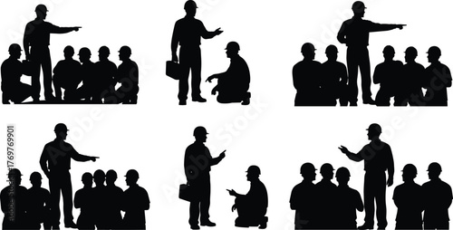 Vector silhouette set of diverse people including men, women, children, and business groups, shown as black illustrations standing, walking, and in meetings