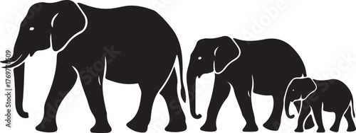 Majestic elephant family silhouette walking together representing unity strength nature wildlife african wildlife conservation symbol