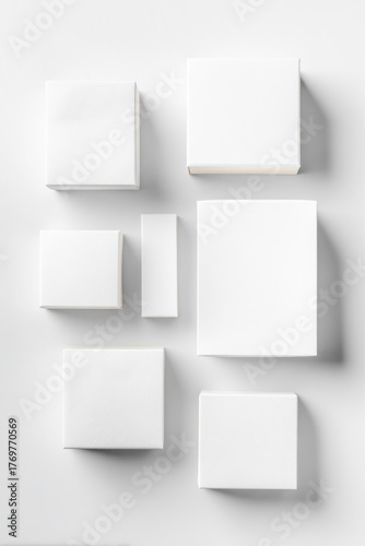 Wallpaper Mural Various white boxes of different sizes arranged on a clean surface, showcasing minimalistic design and ample copy space for branding or text Torontodigital.ca