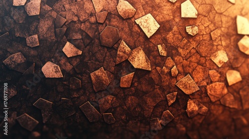 Unique surface texture showcases a blend of green and brown colors with cracks, illuminated by soft light creating an abstract effect