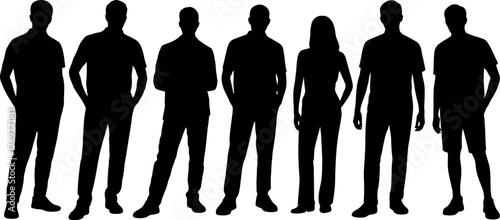 Diverse group silhouette standing together isolated on white background vector