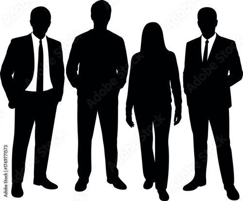 Group of business people silhouettes standing together unified team leadership