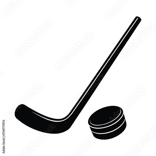 Enigmatic Black Silhouette of a Ice Hockey Stick and Puck Icon.eps