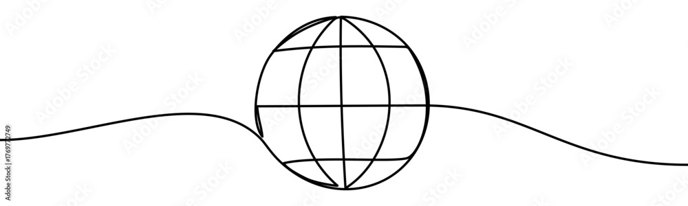 Fototapeta premium Globe symbolizing Earth, continuous line design, isolated on transparent background, vector illustration