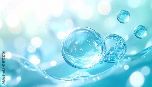 Wallpaper Mural 浮かぶプルプルの水滴が描く清涼感あふれる美容エッセンスビジュアル　ジェネレーティブAI Torontodigital.ca