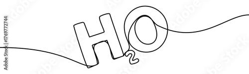Word H2O, minimalist ecological and environmental concept symbol, continuous line design, isolated on transparent background, vector illustration