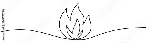 Campfire Flame, minimalist ecological and environmental concept symbol, continuous line design, isolated on transparent background, vector illustration