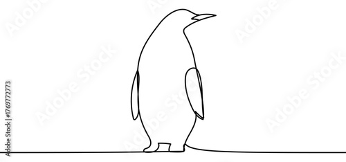 Penguin sign, minimalist ecological and environmental concept symbol, continuous line design, isolated on transparent background, vector illustration