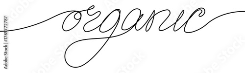 Word Organic sign, minimalist ecological and environmental concept symbol, continuous line design, isolated on transparent background, vector illustration