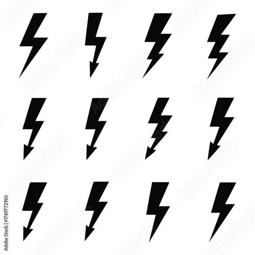 Lightning bolt icons set energy power electric symbol vector