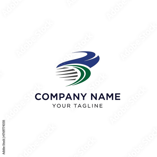 Modern abstract logo design with blue and green swooshes, suggesting speed and movement, with space for a company name and tagline.