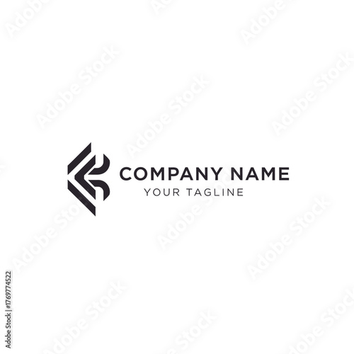 Modern abstract geometric letter B logo design template with placeholder text for company name and tagline on a white background.