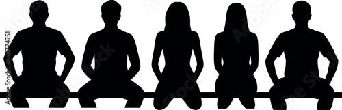 Silhouettes of people sitting on a bench group anonymity togetherness