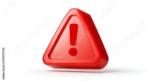 A 3D red exclamation point icon, a vector graphic for caution or warning. This attention-grabbing symbol is isolated on a white background. Red, glossy, and designed in a 3D style