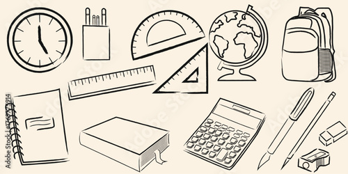 school set line art vector