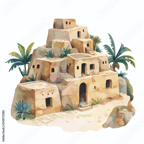 Chan Chan Archaeological Site. Chan Chan Archaeological Site hand drawn watercolor illustration