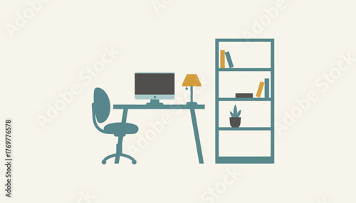 A minimalist workspace with a simple desk ergonomic chair and organized shelving designed for productivity while maintaining aesthetic appeal.