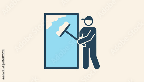 An individual cleaning glass windows using a squeegee to ensure a streakfree shine.