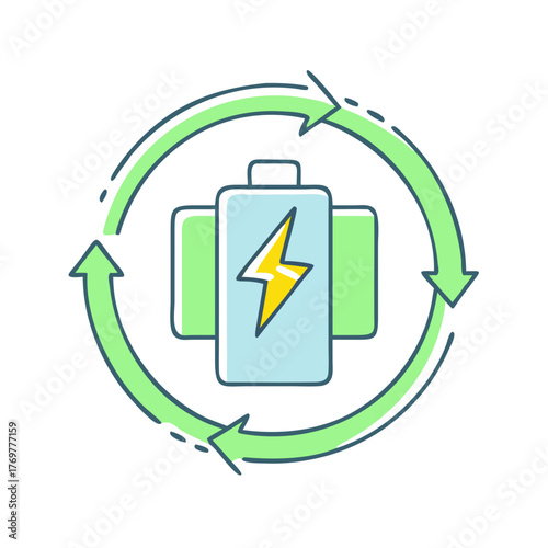 Battery Recycling Symbol with Green Arrows Representing Renewable Energy Concept Design